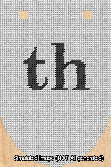 A simulated image of the stitched needlepoint design: Banner 13m Rounded th Black on White. Not A.I. generated.
