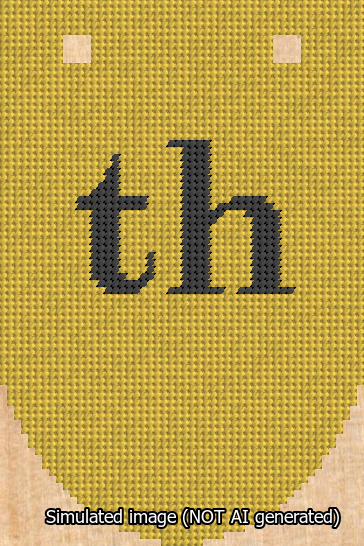 A simulated image of the stitched needlepoint design: Banner 13m Rounded th Black on Yellow. Not A.I. generated.