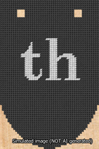 A simulated image of the stitched needlepoint design: Banner 13m Rounded th White on Black. Not A.I. generated.
