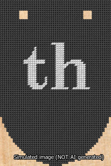 A simulated image of the stitched needlepoint design: Banner 13m Rounded th White on Black. Not A.I. generated.