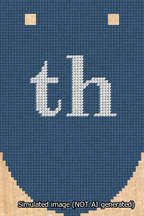 A simulated image of the stitched needlepoint design: Banner 13m Rounded th White on Blue. Not A.I. generated.