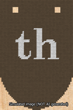A simulated image of the stitched needlepoint design: Banner 13m Rounded th White on Brown. Not A.I. generated.
