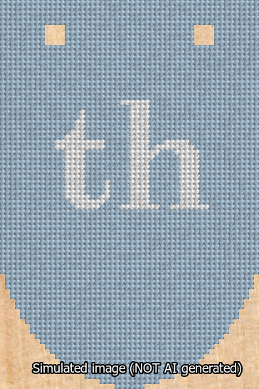 A simulated image of the stitched needlepoint design: Banner 13m Rounded th White on Light Blue. Not A.I. generated.