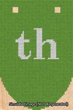 A simulated image of the stitched needlepoint design: Banner 13m Rounded th White on Light Green. Not A.I. generated.
