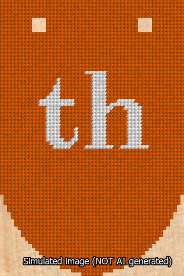 A simulated image of the stitched needlepoint design: Banner 13m Rounded th White on Orange. Not A.I. generated.
