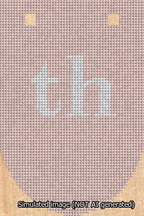 A simulated image of the stitched needlepoint design: Banner 13m Rounded th White on Pink. Not A.I. generated.