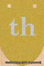 A simulated image of the stitched needlepoint design: Banner 13m Rounded th White on Yellow. Not A.I. generated.