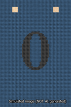 A simulated image of the stitched needlepoint design: Banner 13m Squared 0 Black on Blue. Not A.I. generated.