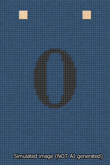 A simulated image of the stitched needlepoint design: Banner 13m Squared 0 Black on Blue. Not A.I. generated.
