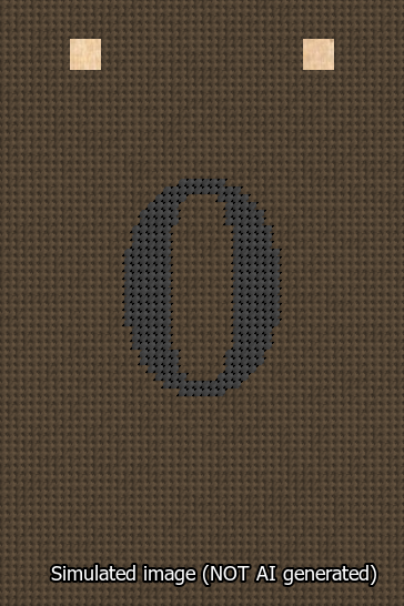 A simulated image of the stitched needlepoint design: Banner 13m Squared 0 Black on Brown. Not A.I. generated.
