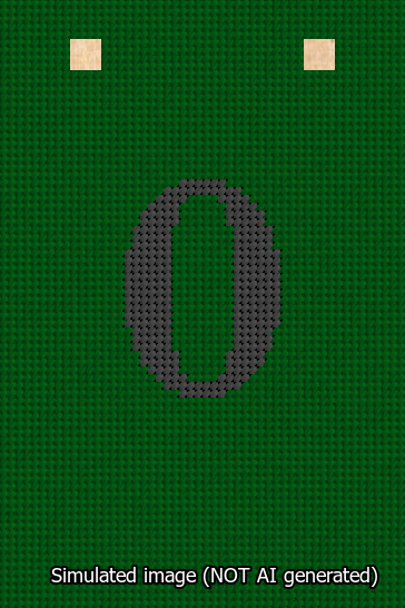A simulated image of the stitched needlepoint design: Banner 13m Squared 0 Black on Green. Not A.I. generated.