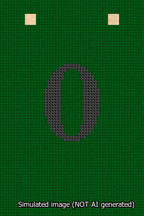 A simulated image of the stitched needlepoint design: Banner 13m Squared 0 Black on Green. Not A.I. generated.