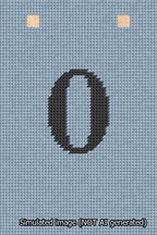 A simulated image of the stitched needlepoint design: Banner 13m Squared 0 Black on Light Blue. Not A.I. generated.
