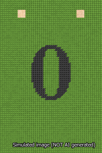 A simulated image of the stitched needlepoint design: Banner 13m Squared 0 Black on Light Green. Not A.I. generated.