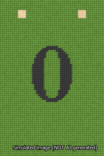 A simulated image of the stitched needlepoint design: Banner 13m Squared 0 Black on Light Green. Not A.I. generated.