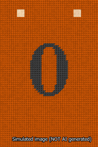 A simulated image of the stitched needlepoint design: Banner 13m Squared 0 Black on Orange. Not A.I. generated.