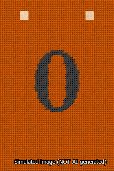 A simulated image of the stitched needlepoint design: Banner 13m Squared 0 Black on Orange. Not A.I. generated.