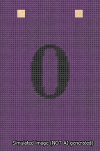 A simulated image of the stitched needlepoint design: Banner 13m Squared 0 Black on Purple. Not A.I. generated.