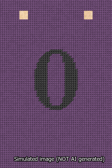 A simulated image of the stitched needlepoint design: Banner 13m Squared 0 Black on Purple. Not A.I. generated.