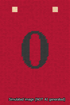 A simulated image of the stitched needlepoint design: Banner 13m Squared 0 Black on Red. Not A.I. generated.