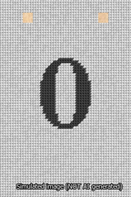 A simulated image of the stitched needlepoint design: Banner 13m Squared 0 Black on White. Not A.I. generated.