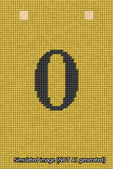 A simulated image of the stitched needlepoint design: Banner 13m Squared 0 Black on Yellow. Not A.I. generated.