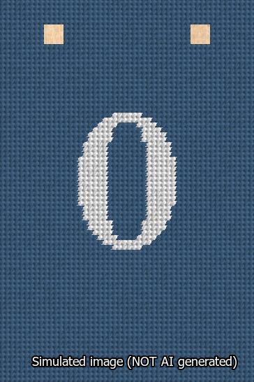 A simulated image of the stitched needlepoint design: Banner 13m Squared 0 White on Blue. Not A.I. generated.