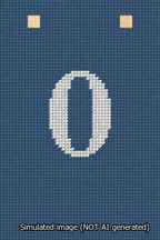 A simulated image of the stitched needlepoint design: Banner 13m Squared 0 White on Blue. Not A.I. generated.