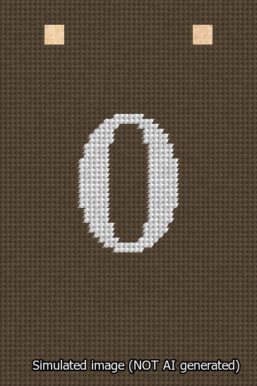 A simulated image of the stitched needlepoint design: Banner 13m Squared 0 White on Brown. Not A.I. generated.