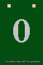 A simulated image of the stitched needlepoint design: Banner 13m Squared 0 White on Green. Not A.I. generated.