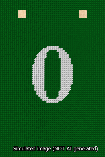 A simulated image of the stitched needlepoint design: Banner 13m Squared 0 White on Green. Not A.I. generated.