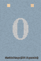 A simulated image of the stitched needlepoint design: Banner 13m Squared 0 White on Light Blue. Not A.I. generated.