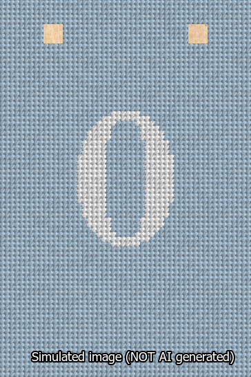 A simulated image of the stitched needlepoint design: Banner 13m Squared 0 White on Light Blue. Not A.I. generated.