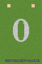 A simulated image of the stitched needlepoint design: Banner 13m Squared 0 White on Light Green. Not A.I. generated.