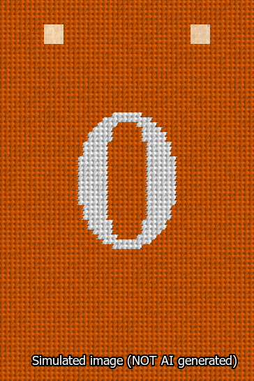 A simulated image of the stitched needlepoint design: Banner 13m Squared 0 White on Orange. Not A.I. generated.