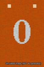 A simulated image of the stitched needlepoint design: Banner 13m Squared 0 White on Orange. Not A.I. generated.