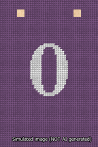 A simulated image of the stitched needlepoint design: Banner 13m Squared 0 White on Purple. Not A.I. generated.