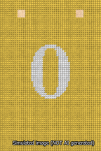 A simulated image of the stitched needlepoint design: Banner 13m Squared 0 White on Yellow. Not A.I. generated.