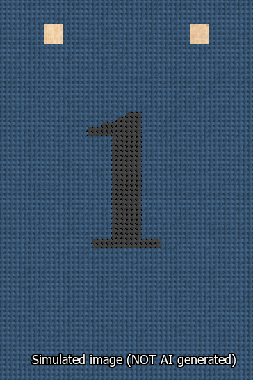 A simulated image of the stitched needlepoint design: Banner 13m Squared 1 Black on Blue. Not A.I. generated.