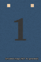 A simulated image of the stitched needlepoint design: Banner 13m Squared 1 Black on Blue. Not A.I. generated.