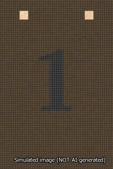 A simulated image of the stitched needlepoint design: Banner 13m Squared 1 Black on Brown. Not A.I. generated.
