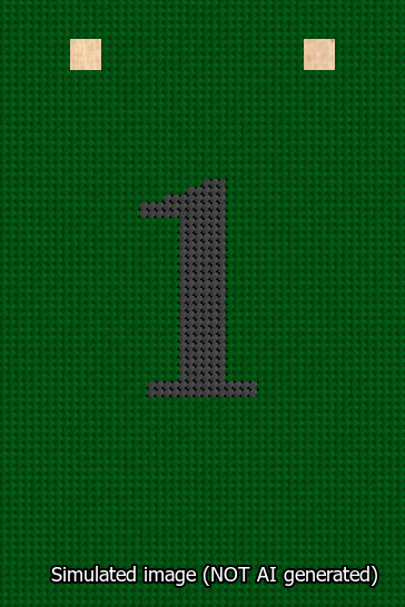 A simulated image of the stitched needlepoint design: Banner 13m Squared 1 Black on Green. Not A.I. generated.