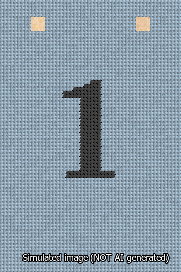 A simulated image of the stitched needlepoint design: Banner 13m Squared 1 Black on Light Blue. Not A.I. generated.