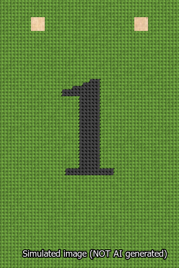A simulated image of the stitched needlepoint design: Banner 13m Squared 1 Black on Light Green. Not A.I. generated.