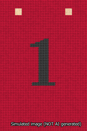 A simulated image of the stitched needlepoint design: Banner 13m Squared 1 Black on Red. Not A.I. generated.