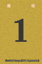 A simulated image of the stitched needlepoint design: Banner 13m Squared 1 Black on Yellow. Not A.I. generated.