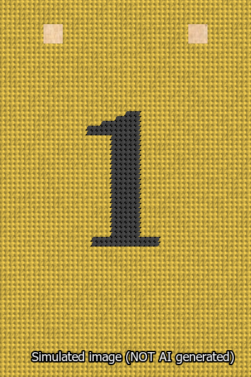 A simulated image of the stitched needlepoint design: Banner 13m Squared 1 Black on Yellow. Not A.I. generated.