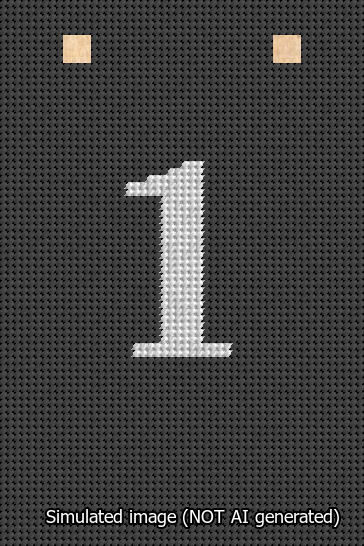 A simulated image of the stitched needlepoint design: Banner 13m Squared 1 White on Black. Not A.I. generated.