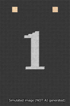 A simulated image of the stitched needlepoint design: Banner 13m Squared 1 White on Black. Not A.I. generated.