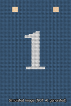 A simulated image of the stitched needlepoint design: Banner 13m Squared 1 White on Blue. Not A.I. generated.